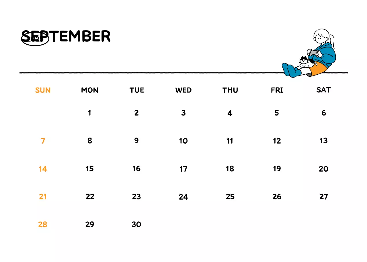 Illustrated calendar with a cute line style