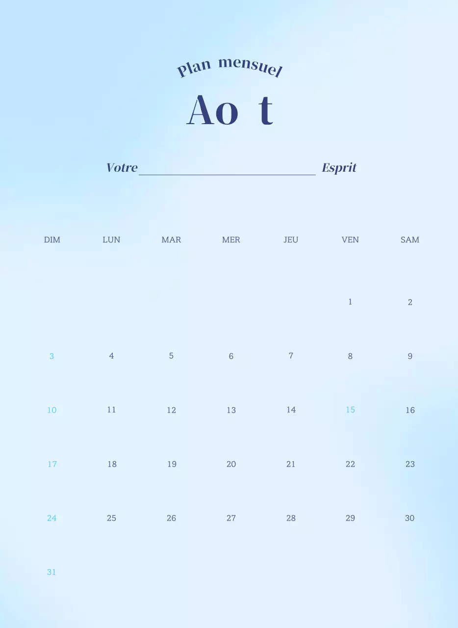 Calendrier minimaliste dégradé