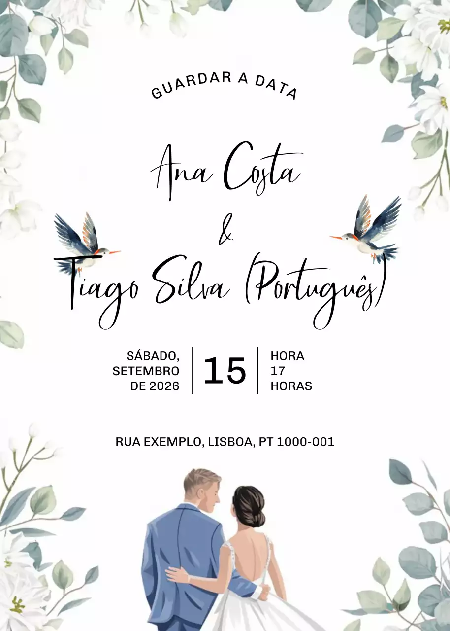Convite de casamento branco e elegante