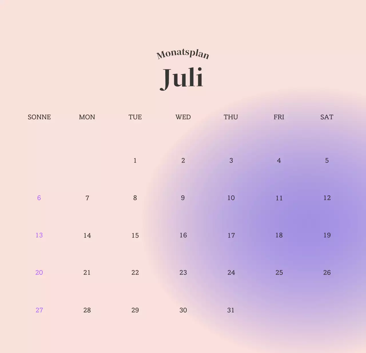 Minimalistischer Kalender mit Farbverlauf