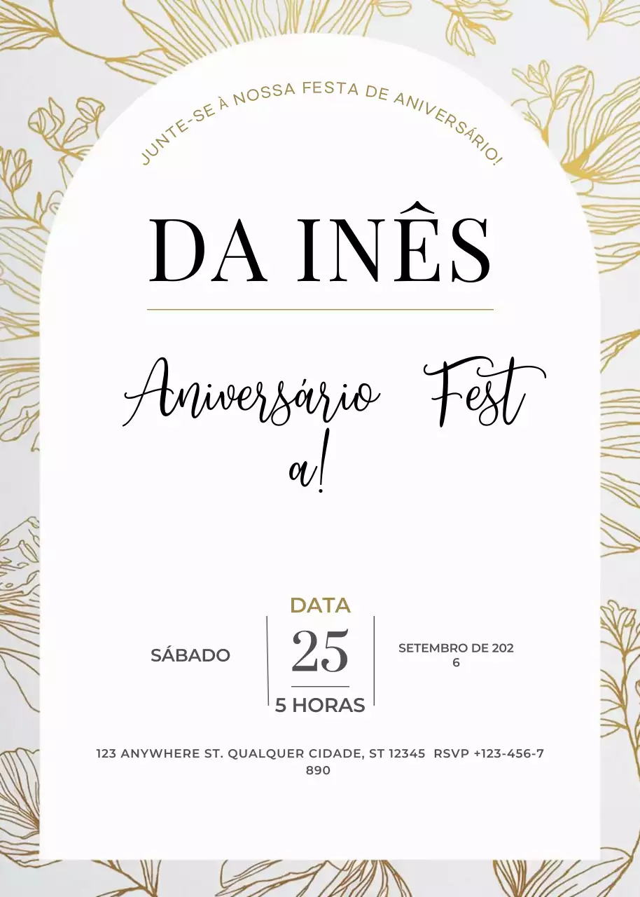 convite de aniversário dourado e elegante