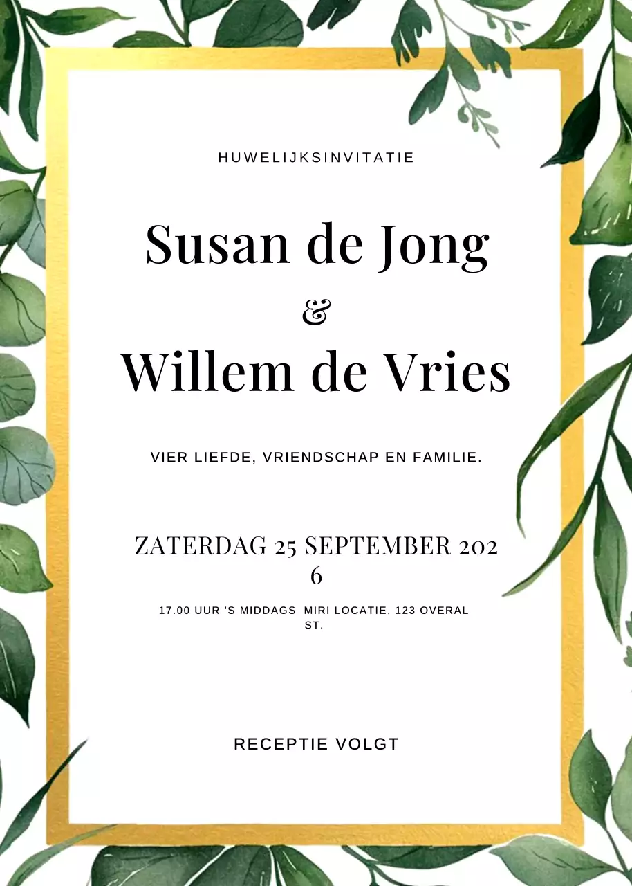 groene elegante huwelijksuitnodiging