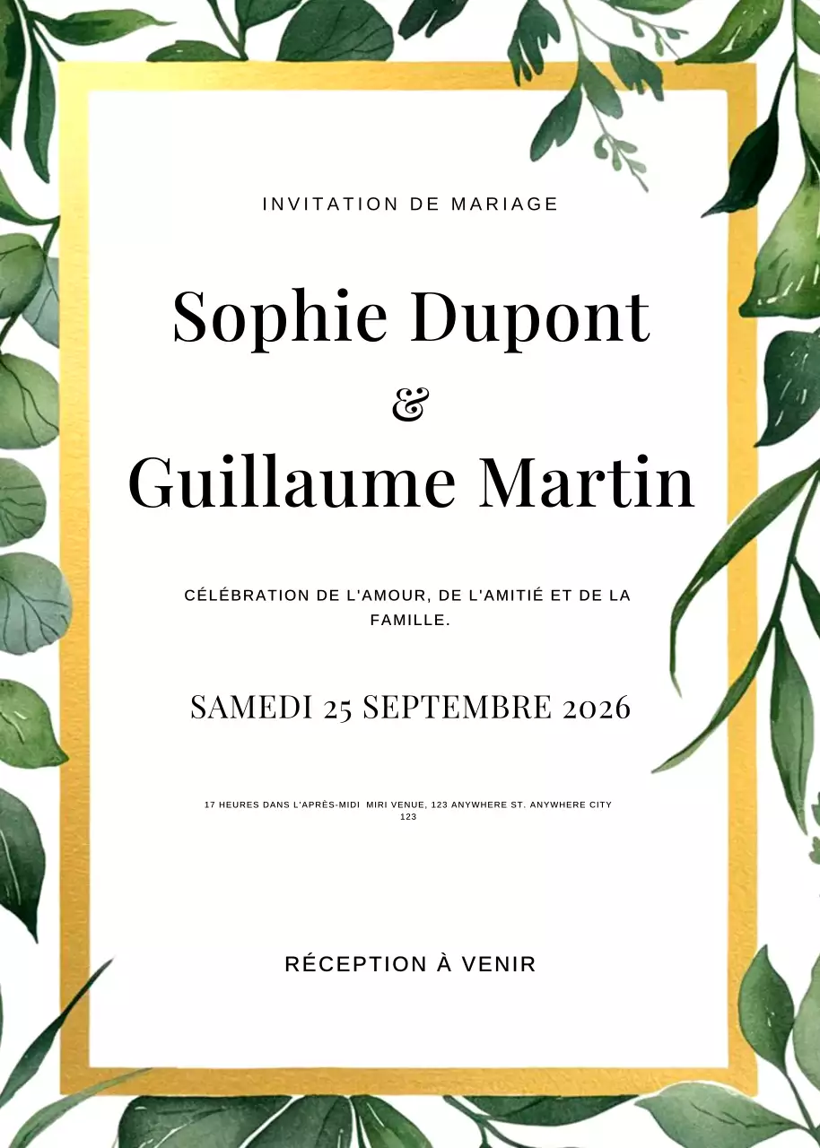 invitation de mariage verte et élégante