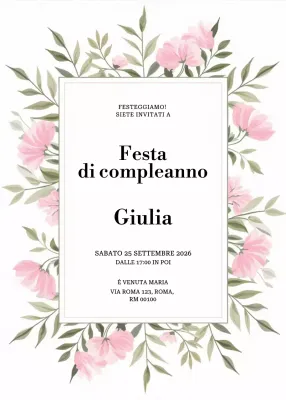 Invito di compleanno floreale rosa