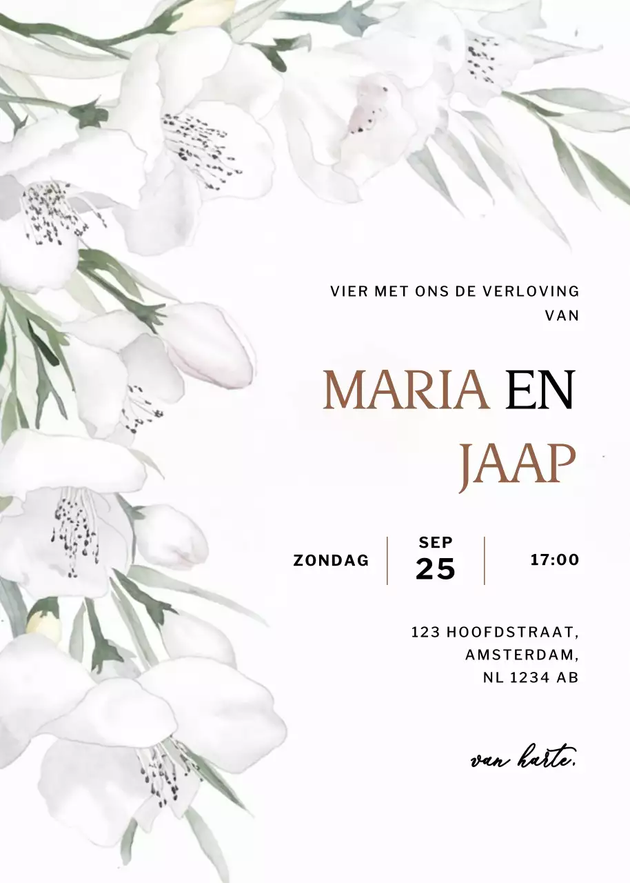 Witte elegante verlovingsuitnodiging