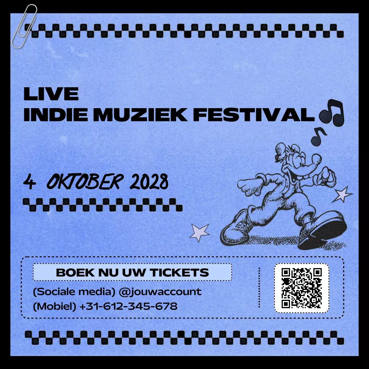 blauw vintage indie muziek festival advertentie