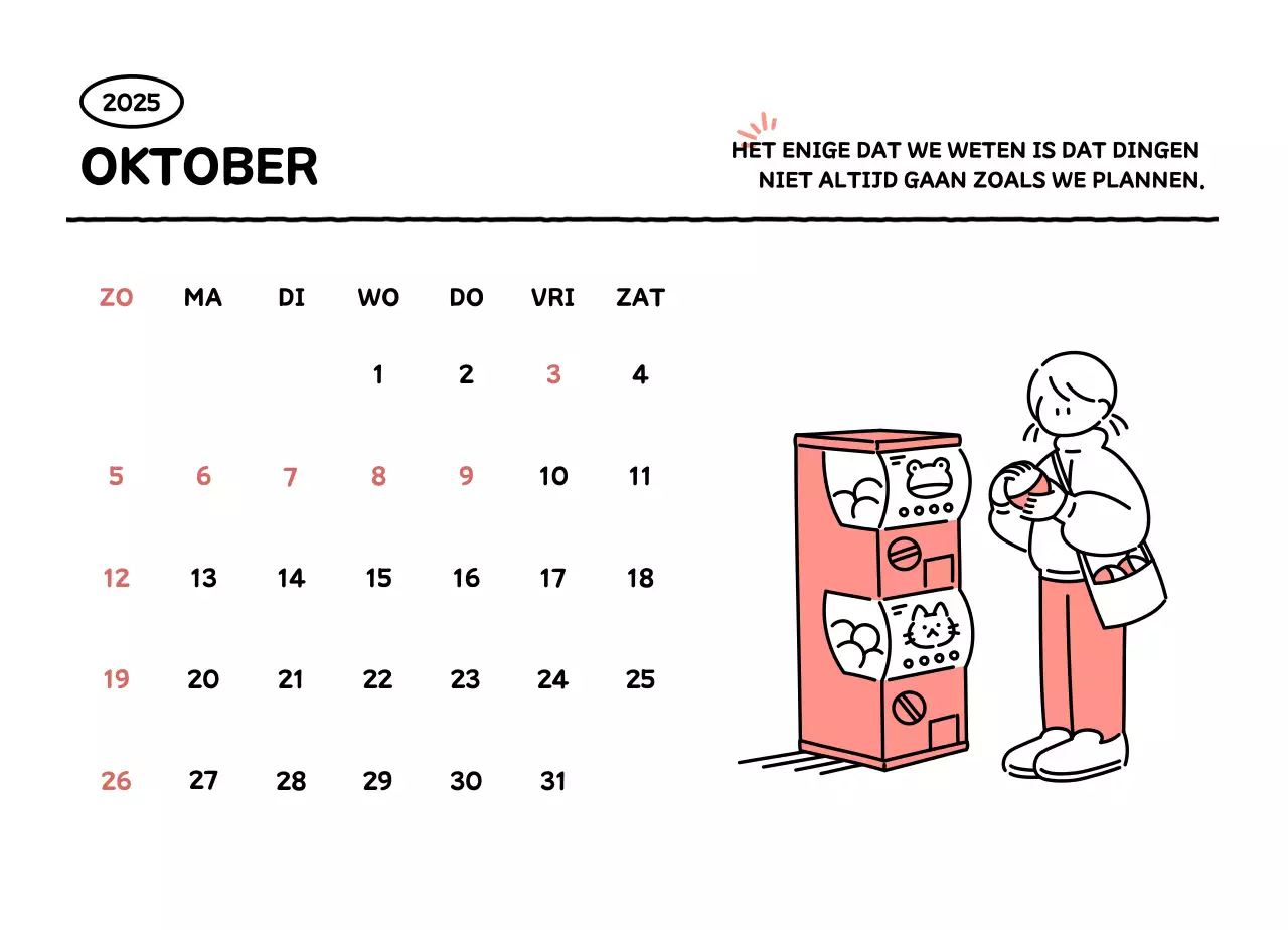 Geïllustreerde kalender met een mooie lijnstijl