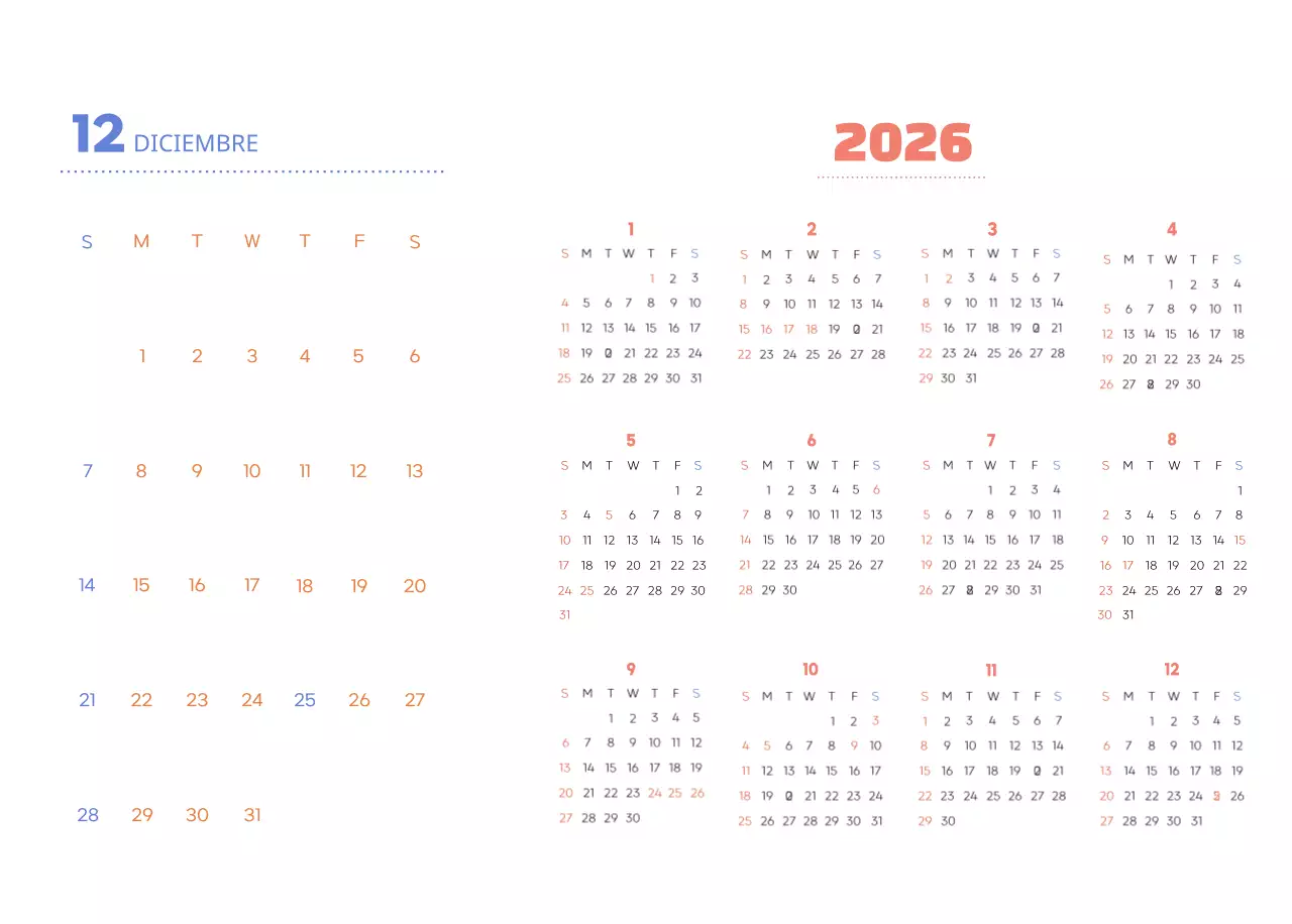 Calendario comercial con simpáticas ilustraciones