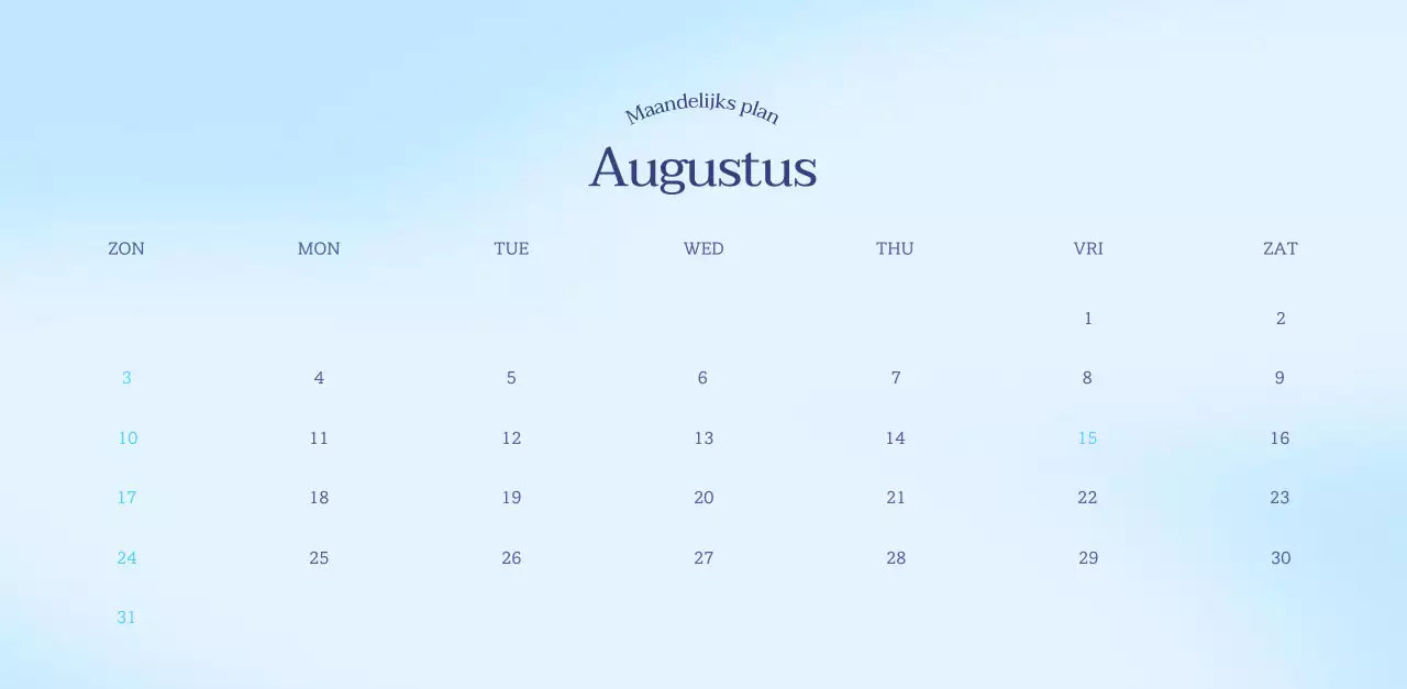 Minimalistische kalender met kleurverloop