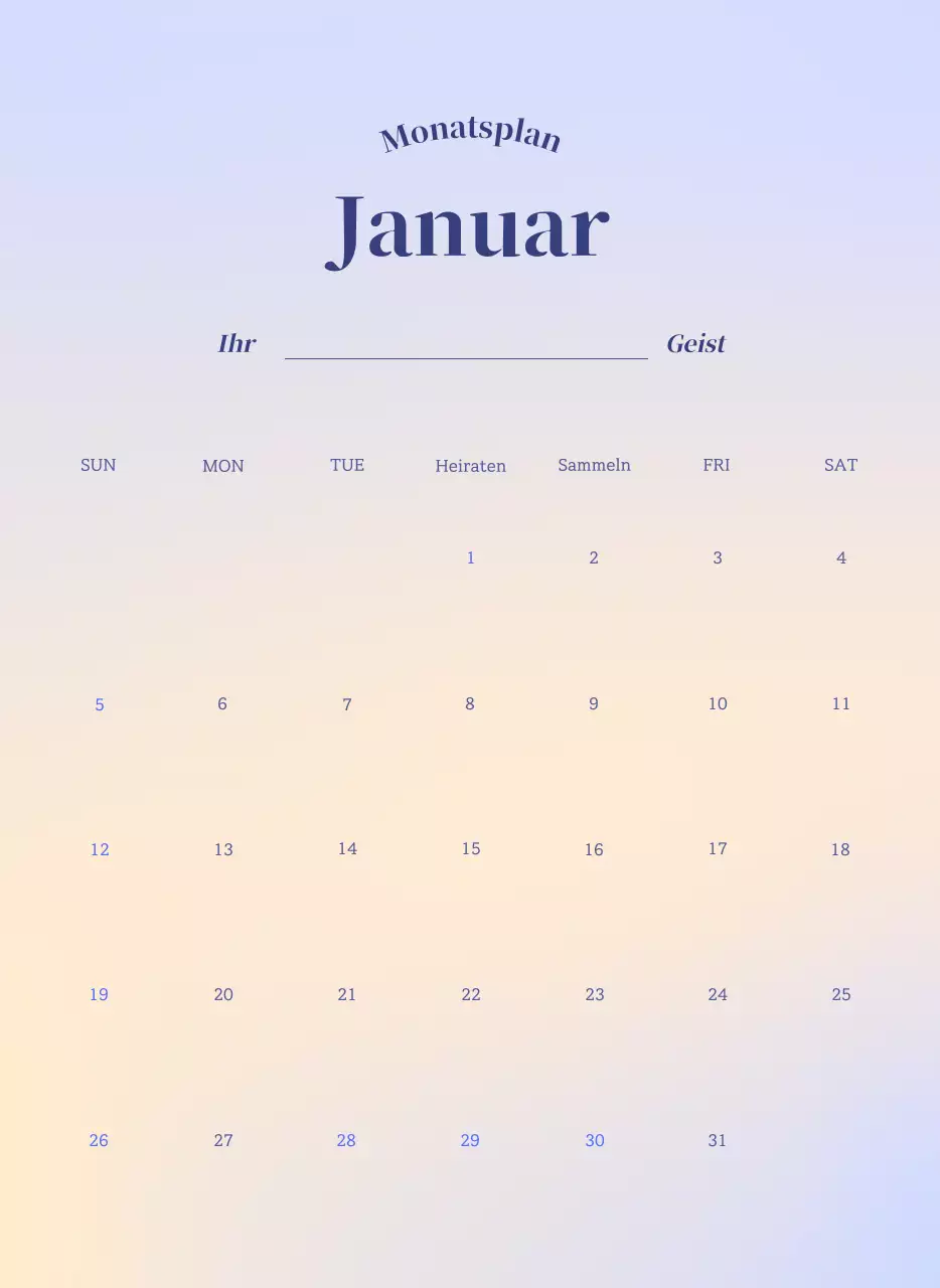 Minimalistischer Kalender mit Farbverlauf