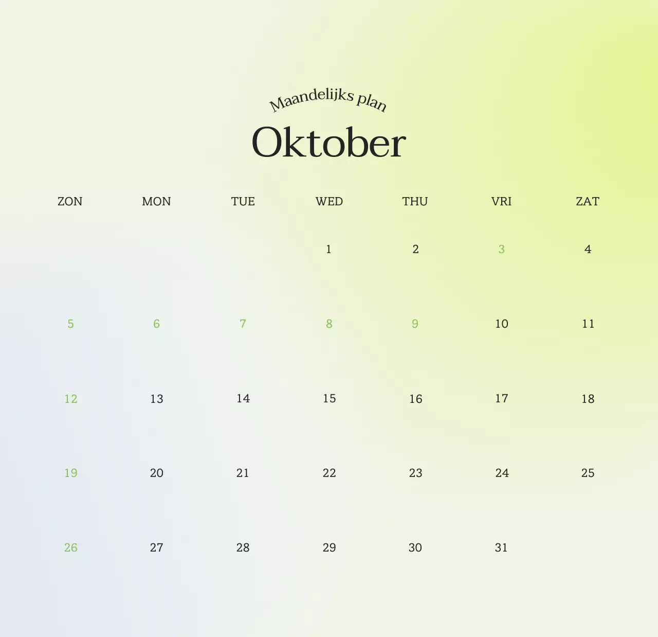 Minimalistische kalender met kleurverloop