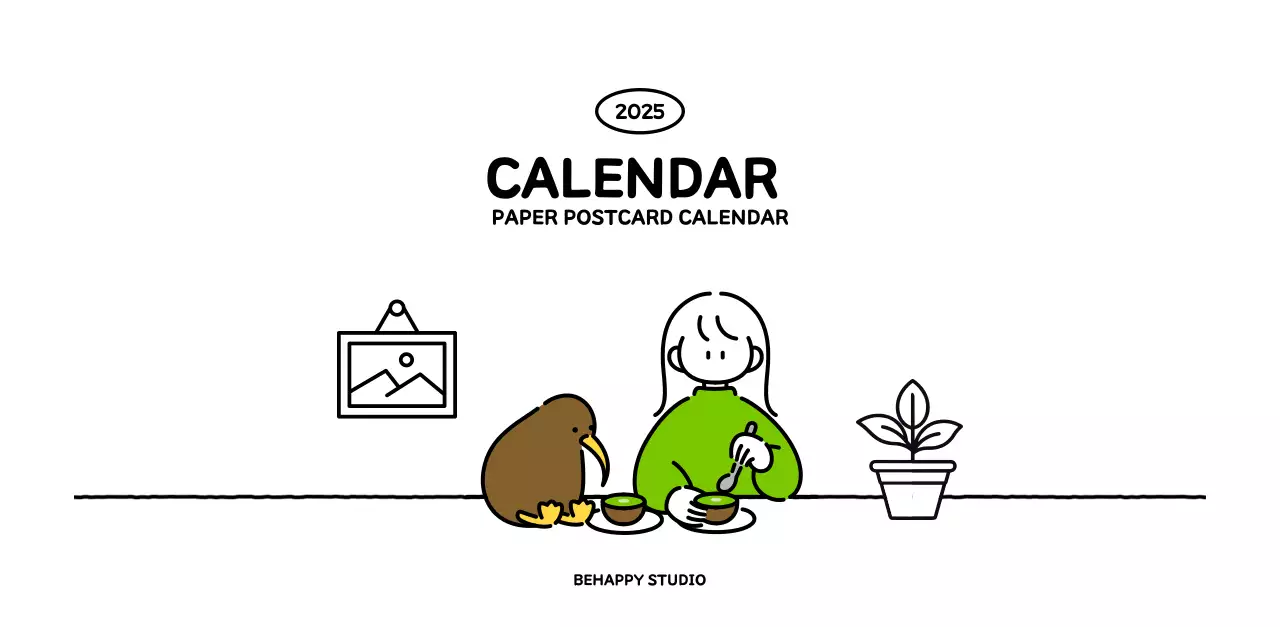 Illustrated calendar with a cute line style