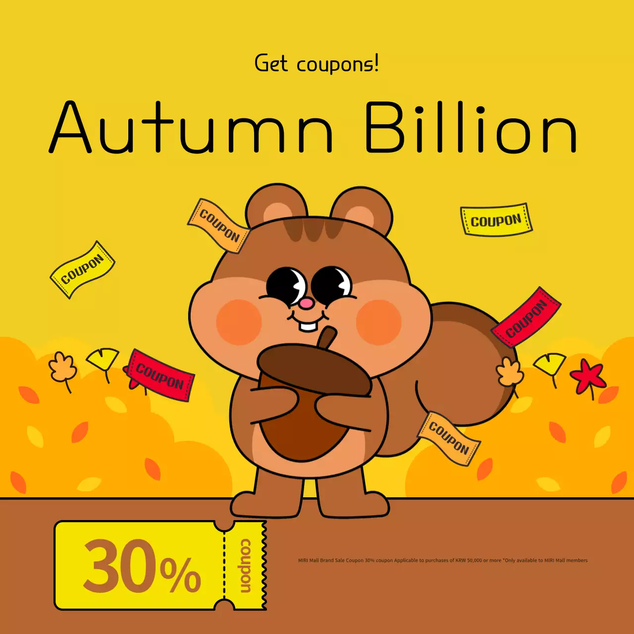 Bài đăng trên mạng xã hội về chương trình khuyến mãi phiếu giảm giá hoạt hình màu vàng