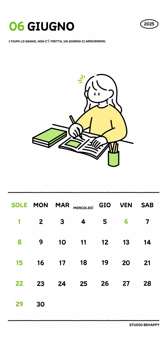 Calendario illustrato con un grazioso stile di linee