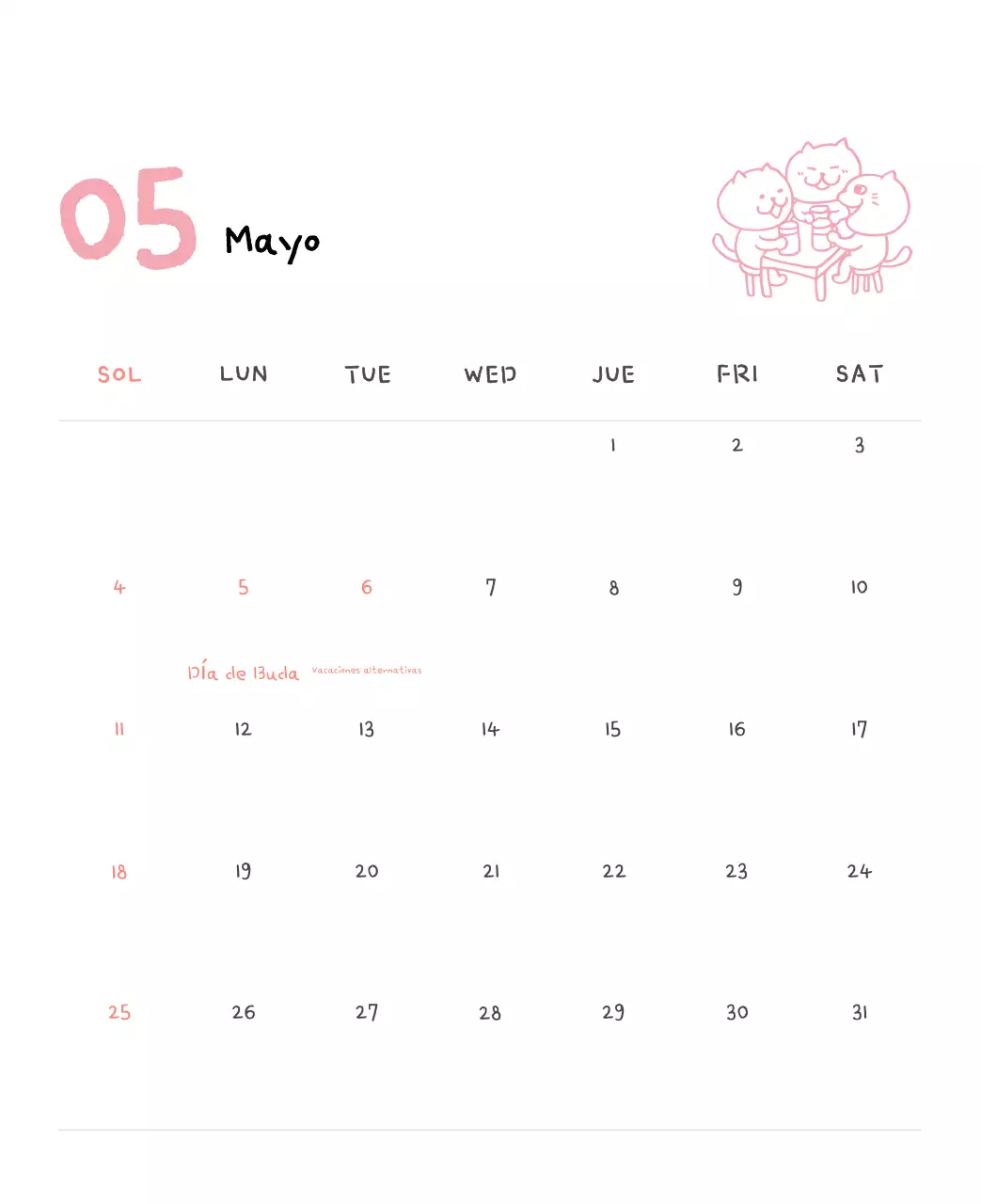 Calendario diario en marfil