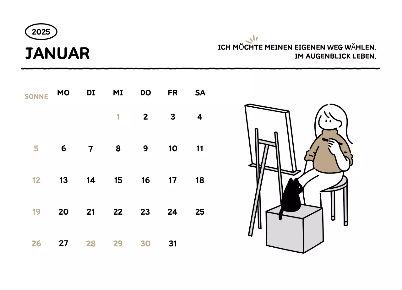 Illustrierter Kalender mit schönem Linienstil