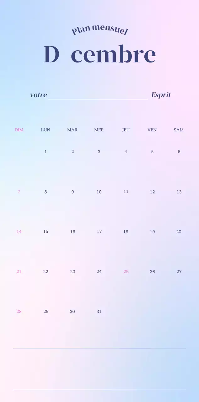 Calendrier minimaliste dégradé