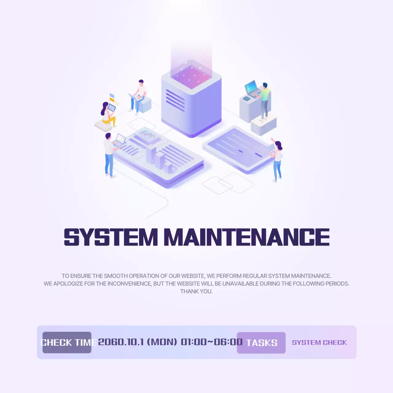 Aviso do Sistema Moderno Roxo Postagem nas Redes Sociais