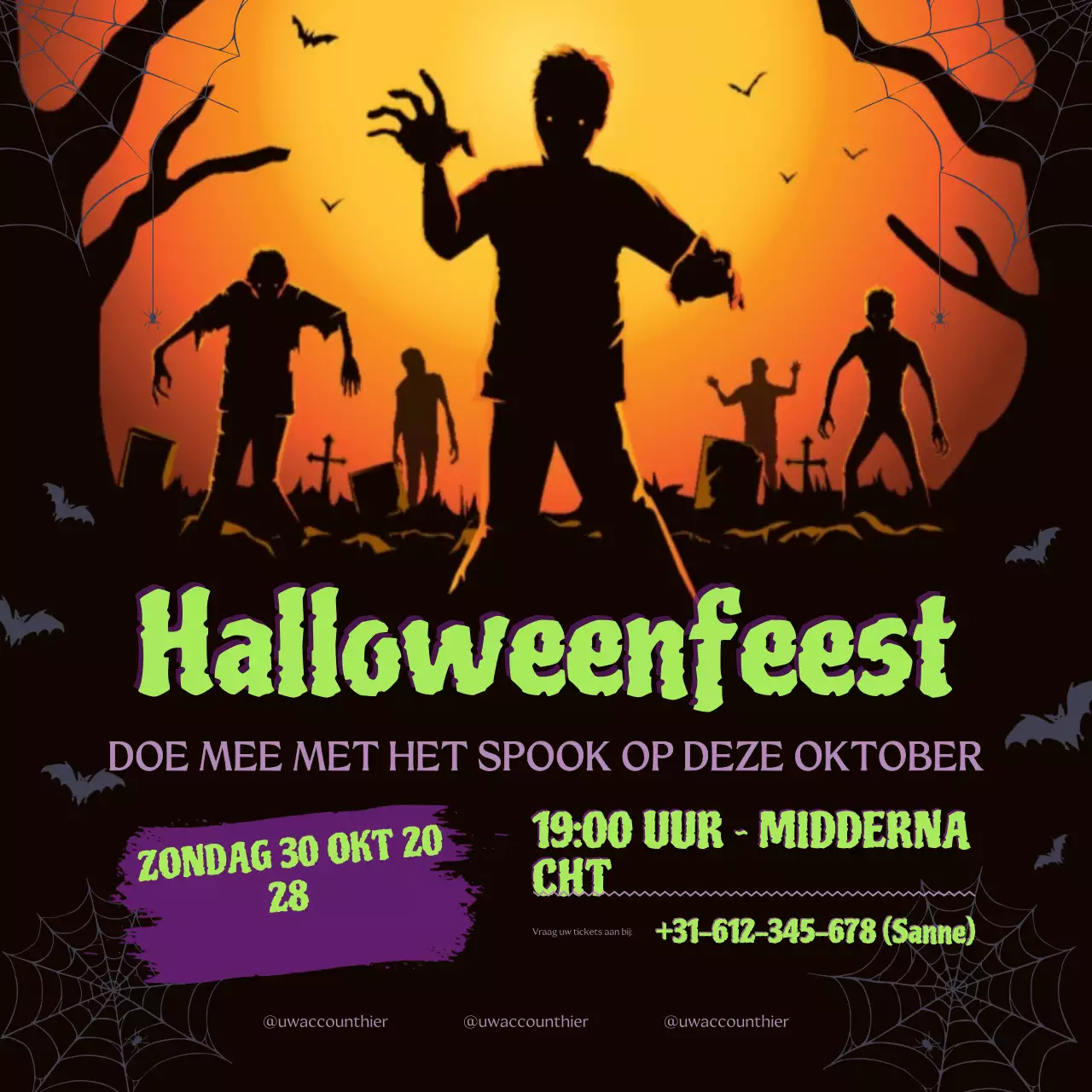 Oranje gotische Halloween-uitnodiging Social Media