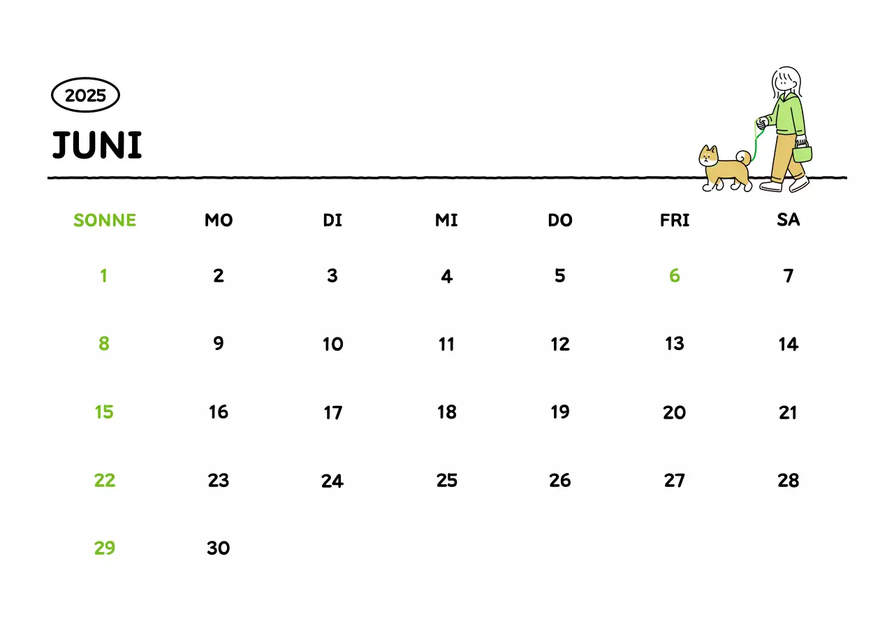 Illustrierter Kalender mit schönem Linienstil