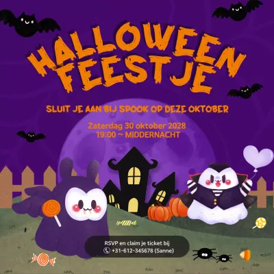 Paars en oranje illustratief Halloween feest Instagram bericht
