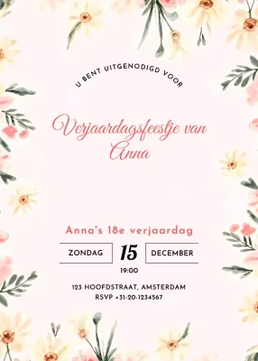 roze gebloemde verjaardagsuitnodiging
