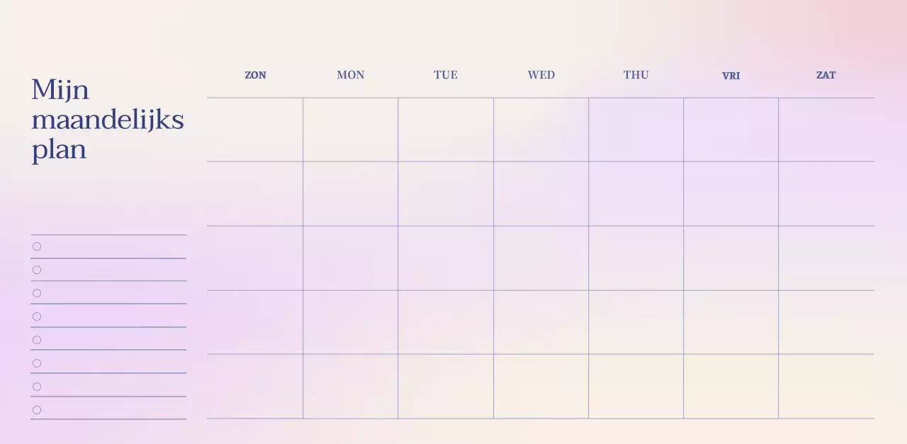 Minimalistische kalender met kleurverloop