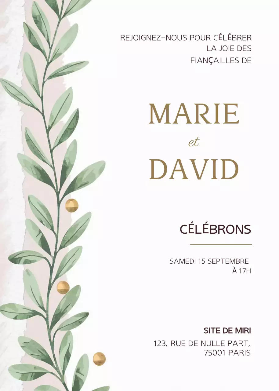 Invitation de fiançailles botanique verte