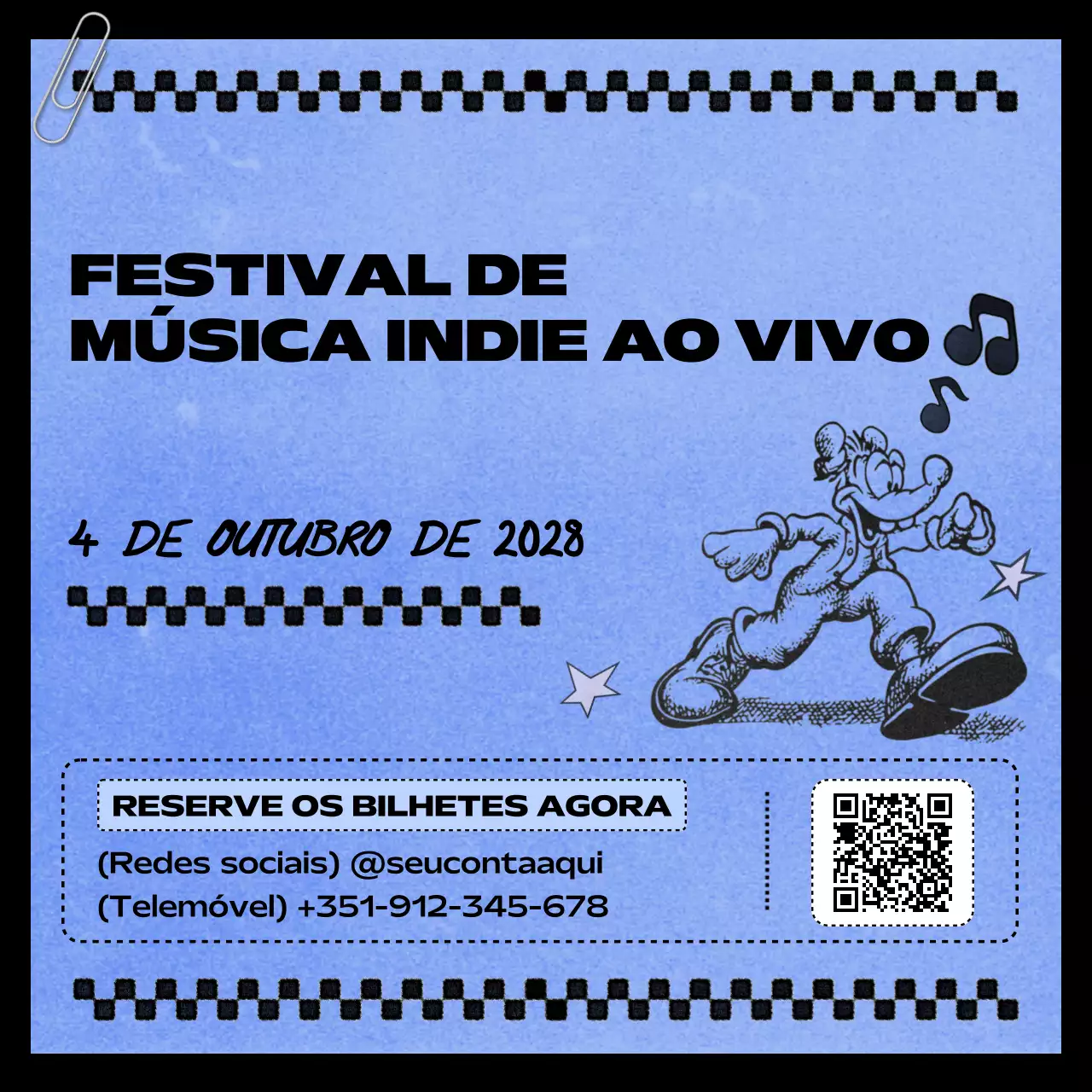 anúncio de festival de música indie vintage azul