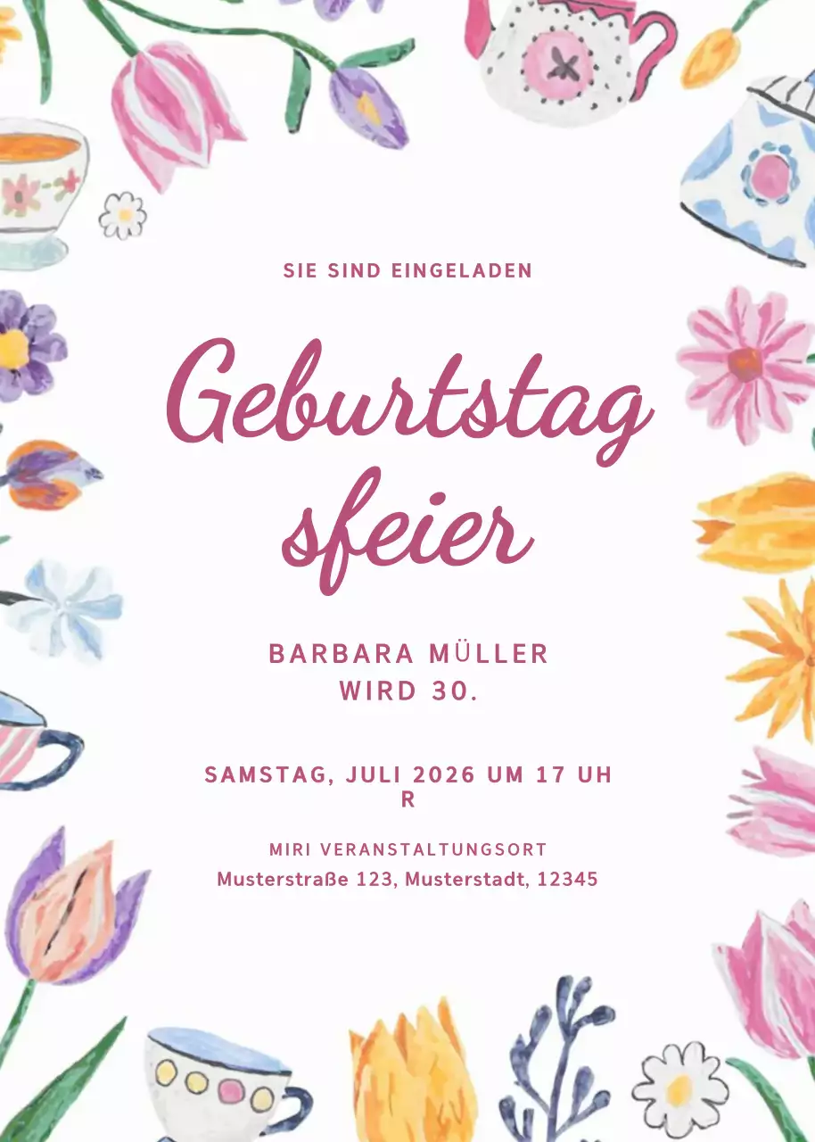 Bunte Blumengeburtstagseinladung