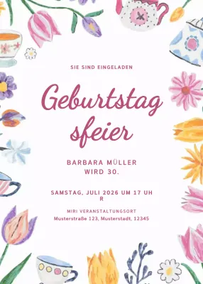 Bunte Blumengeburtstagseinladung
