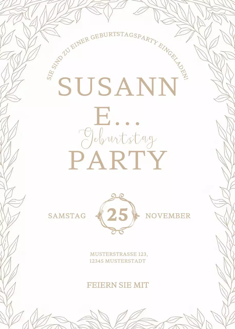 Beige Elegante Geburtstagseinladung