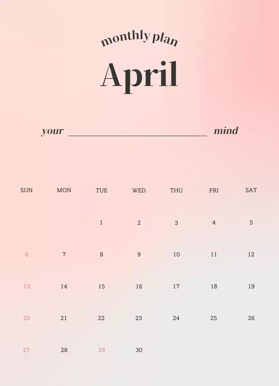 グラデーションミニマリスト感性カレンダー