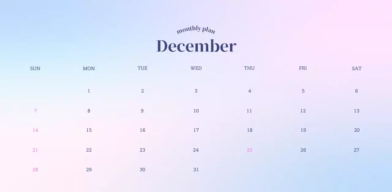 Gradient Minimalist Calendar