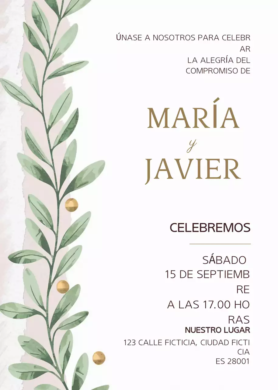 Invitación de compromiso botánica verde