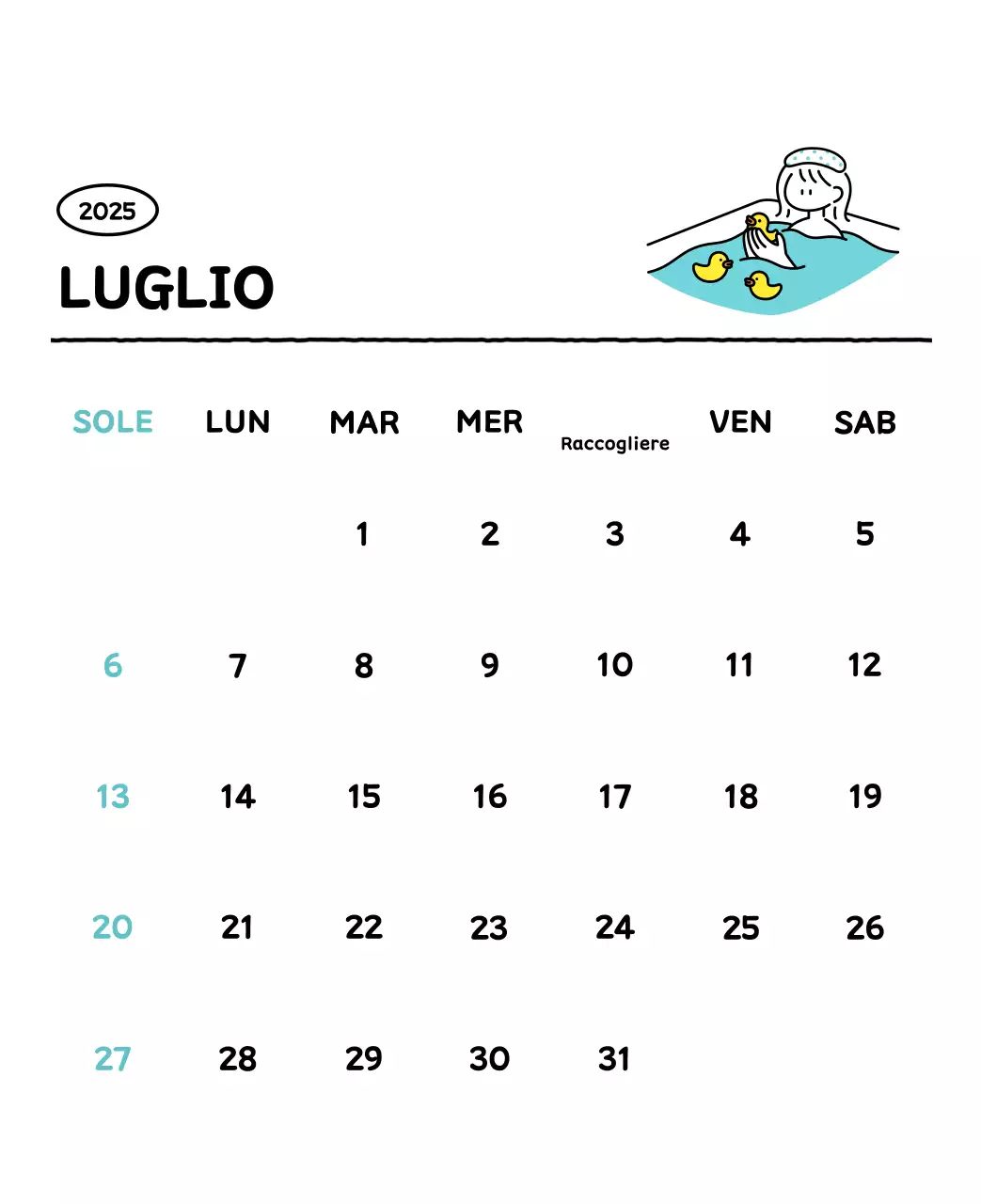 Calendario illustrato con un grazioso stile di linee
