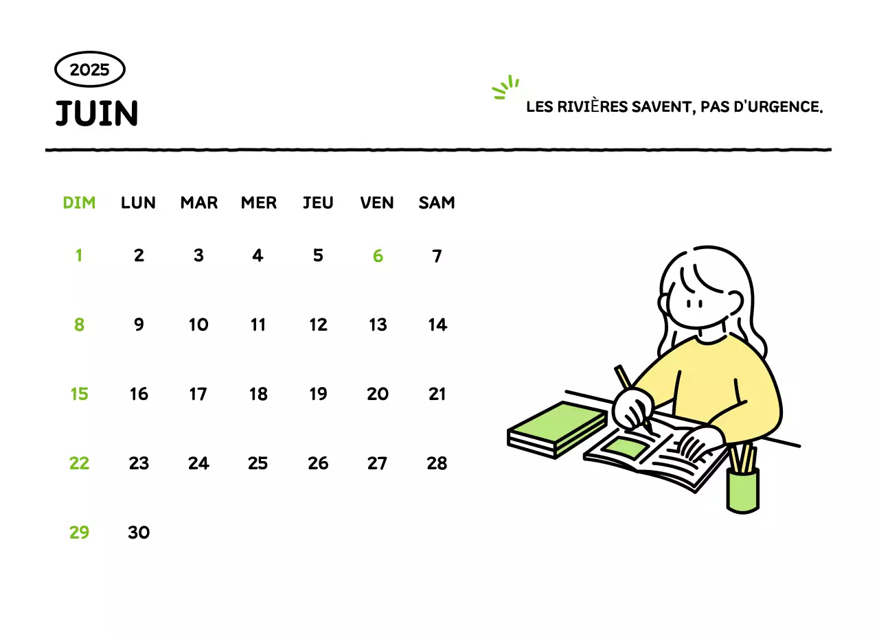 Calendrier illustré avec un joli style de lignes