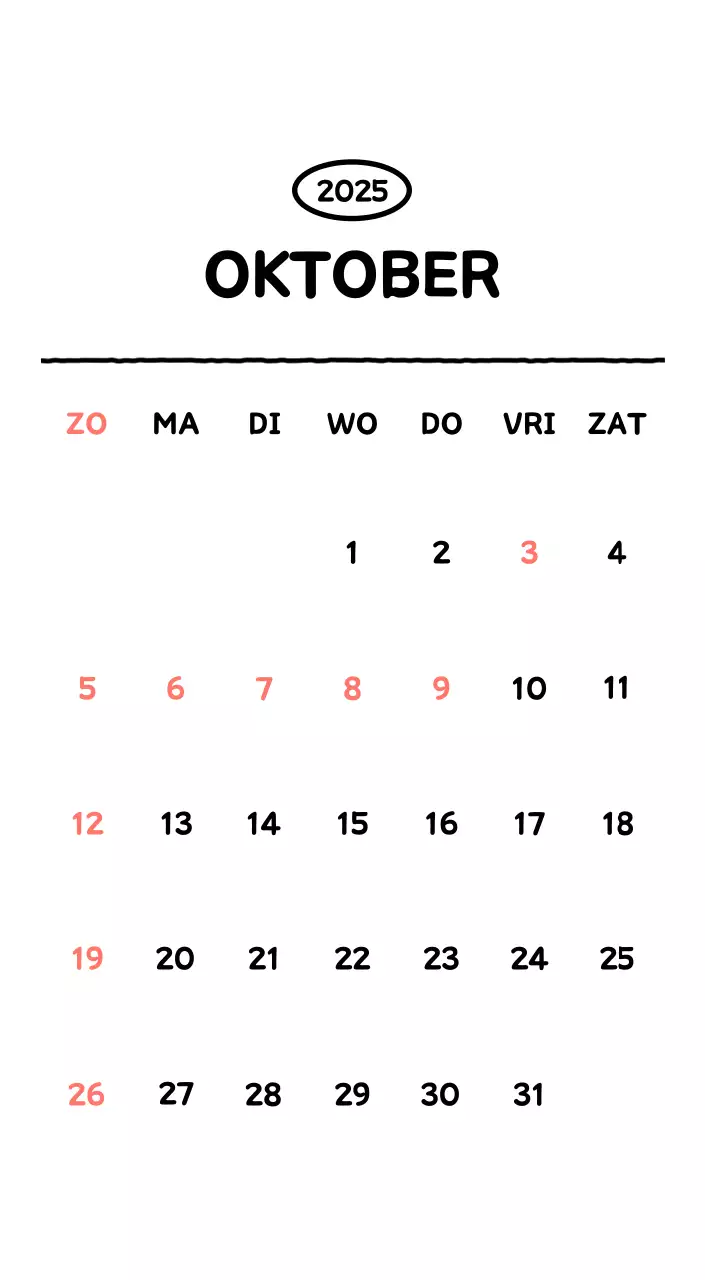 Geïllustreerde kalender met een mooie lijnstijl