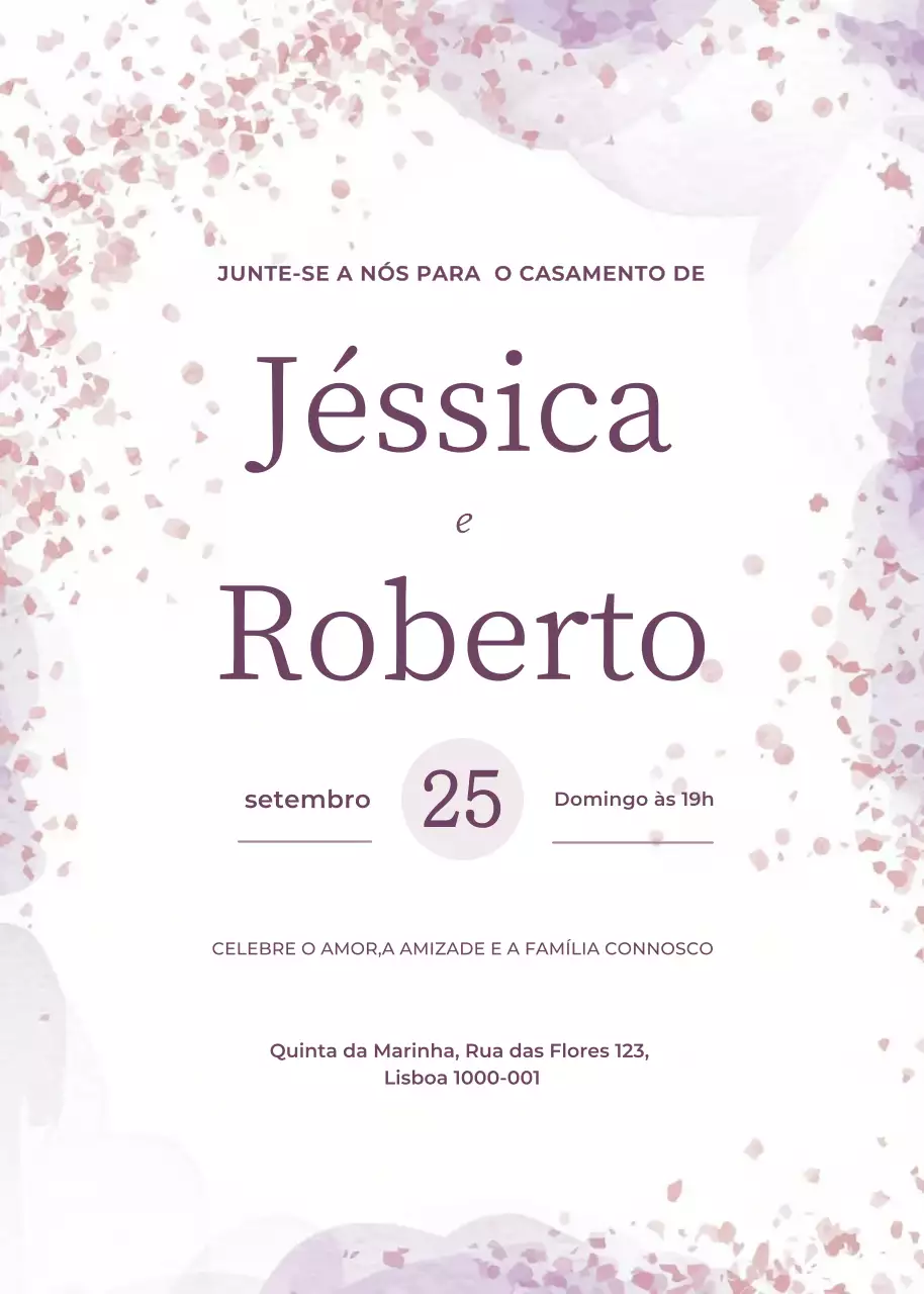 Convite de casamento roxo estilo elegante