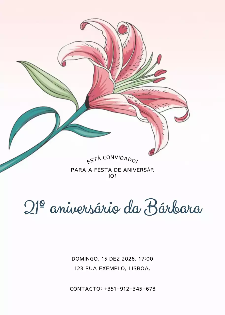 Convite de aniversário floral cor-de-rosa