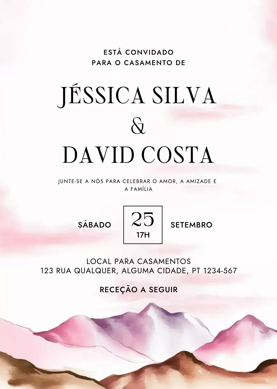 Convite de casamento elegante cor-de-rosa
