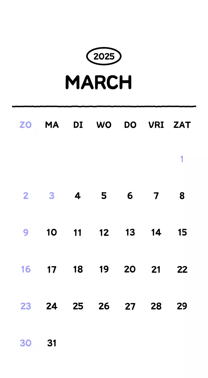 Geïllustreerde kalender met een mooie lijnstijl