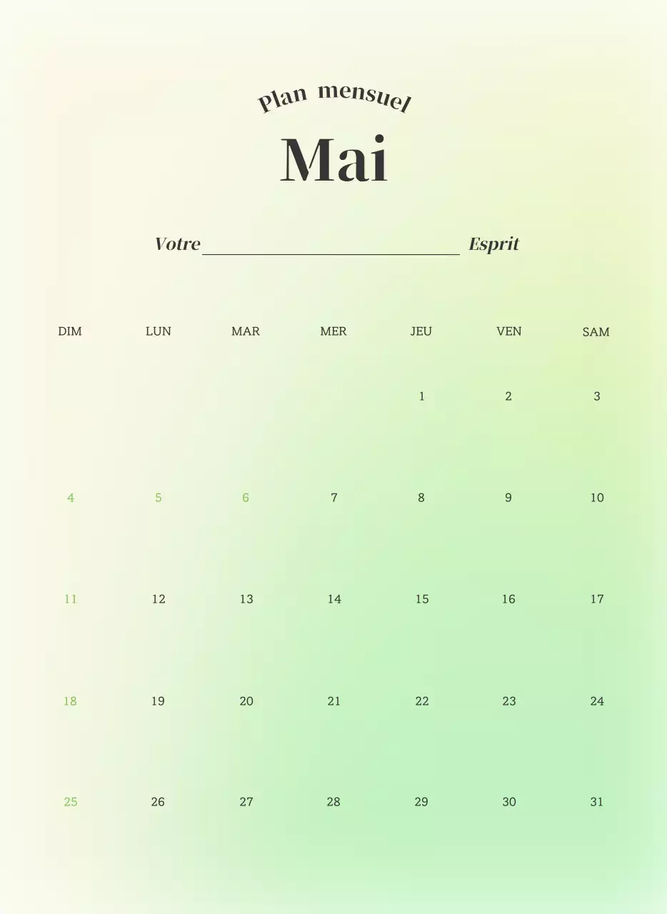 Calendrier minimaliste dégradé