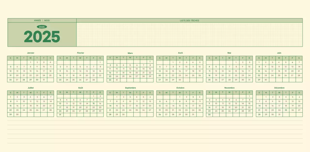 Calendrier mural SAT D-Day concept notepad en vert et jaune clair
