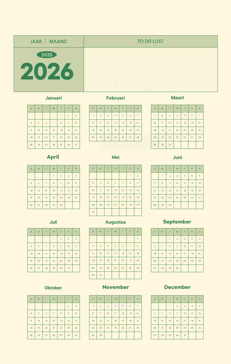SAT D-Day notitieblok concept wandkalender in groen en lichtgeel