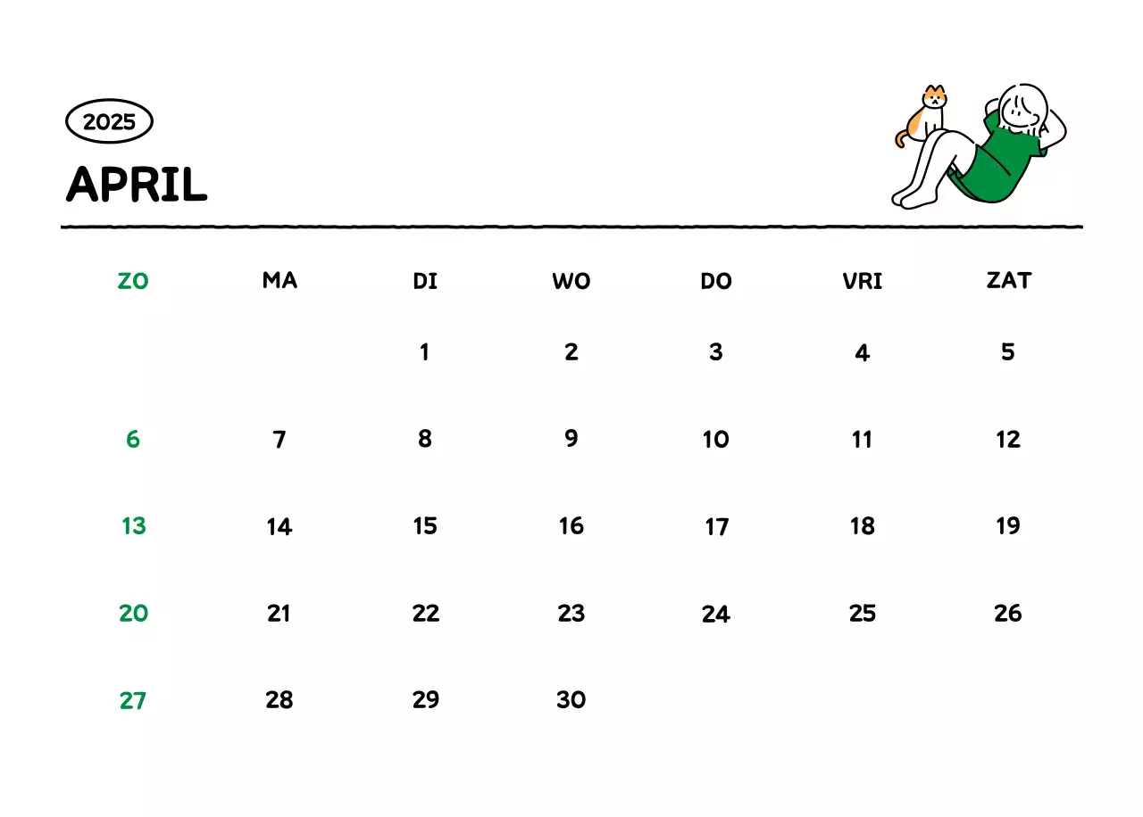 Geïllustreerde kalender met een mooie lijnstijl