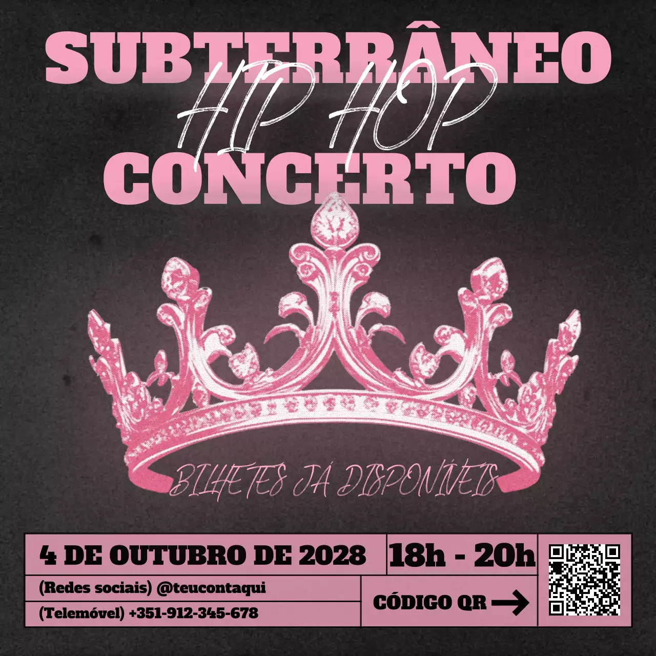 promoção de concertos de hip hop na moda cor-de-rosa