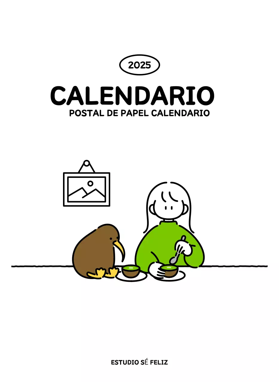 Calendario ilustrado con un bonito estilo de líneas