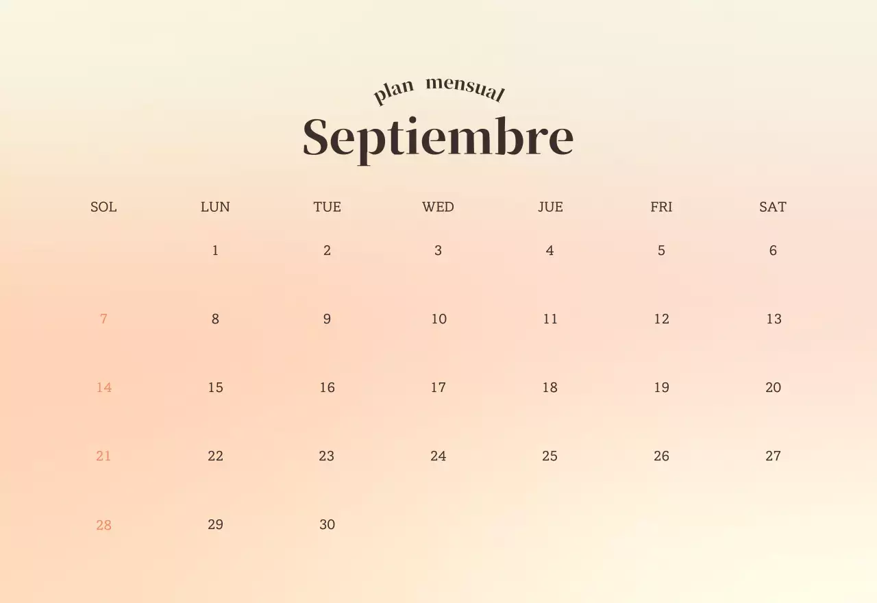 Calendario minimalista degradado