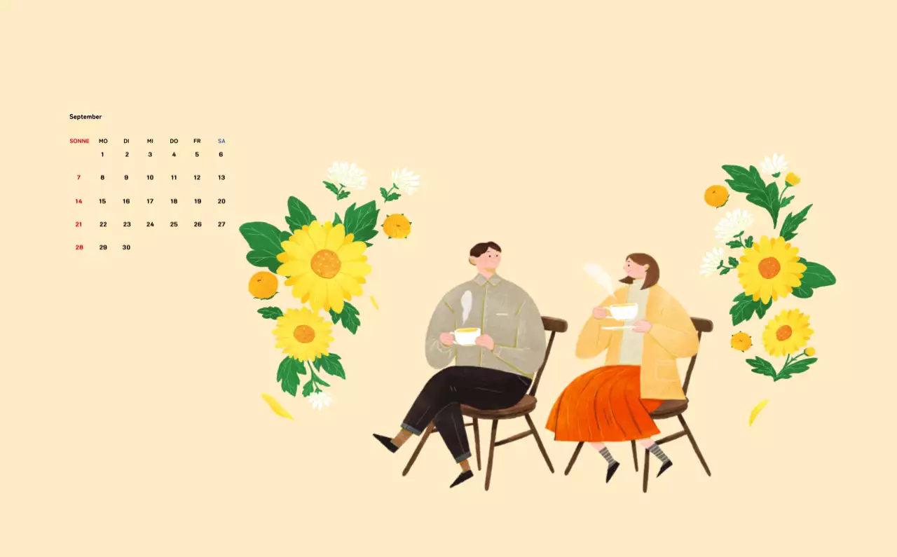 Neujahrskalender mit warmen Illustrationen